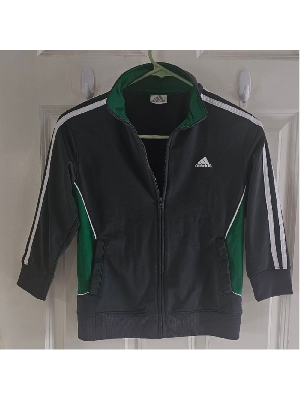 Boys Adidas Gray Green Track Jacket M Zip Up
